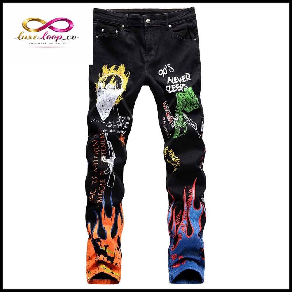 Men's Slim Fit Ripped Jeans Stretch Denim Straight Leg Distressed Design